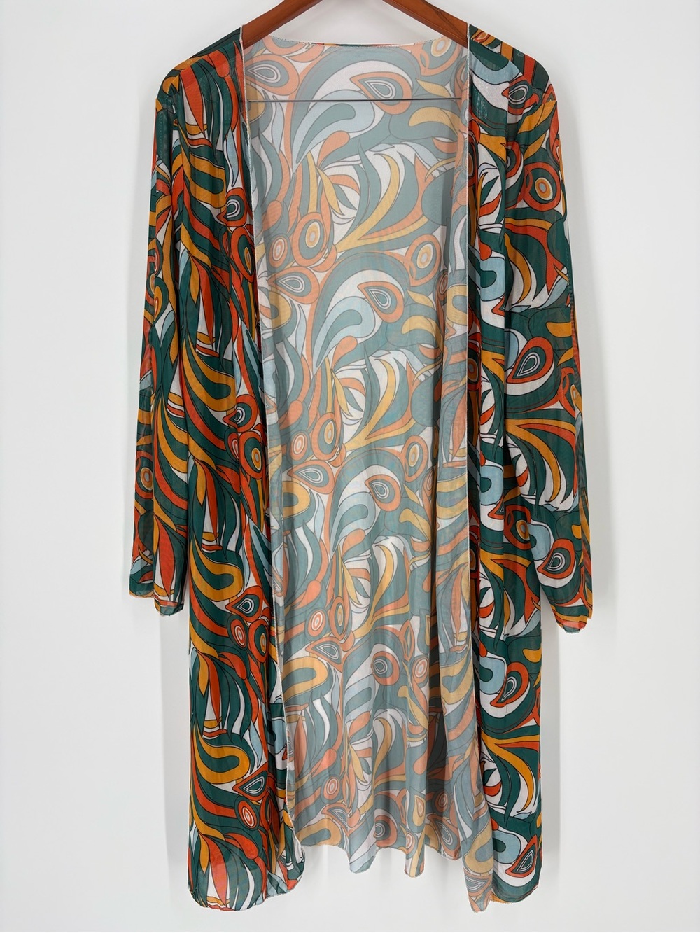 Boho 70s Hippy Paisley Sheer Colorful  Duster Cardigan Jacket Artsy Women 1X